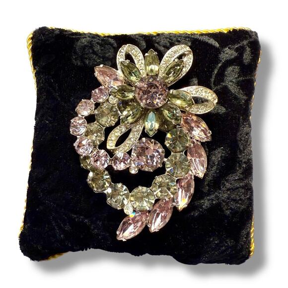 Vtg Eisenberg ICE Signed Swarovski Crystal Floral Spray Silver Tone Brooch 3” - Picture 10 of 17